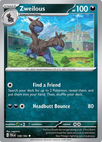Thẻ hình Pokemon Zweilous 139/193 - Lá bài lẻ Paldea Evolved Uncommon Reverse Holo tiếng Anh chính hãng