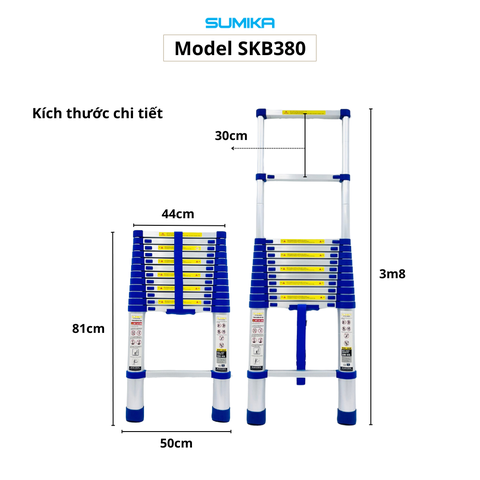 Thang rút nhôm Sumika SKB380, đai xanh, chiều cao 3.8m