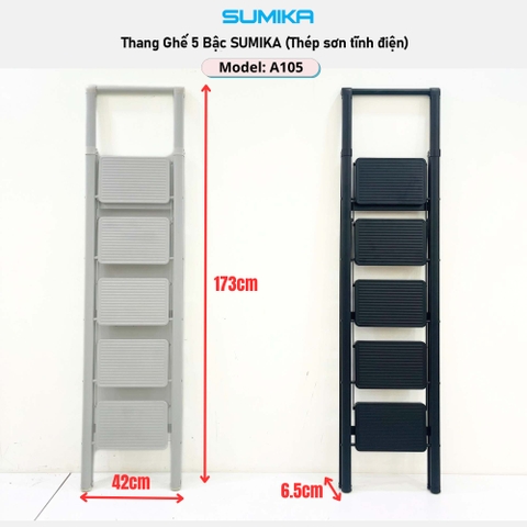 Thang ghế 5 bậc SUMIKA A105 (Black), chiều cao 117cm