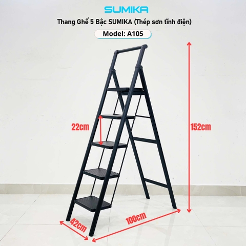 Thang ghế 5 bậc SUMIKA A105 (Black), chiều cao 117cm
