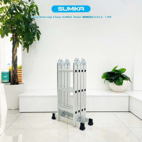 Thang nhôm gấp 4 đoạn Sumika SKM203, chữ A cao 1.7m, chữ I cao 3.58m