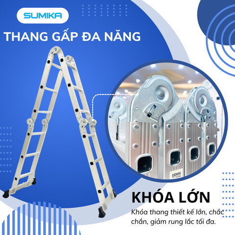 Thang nhôm gấp 4 đoạn Sumika SKM203, chữ A cao 1.7m, chữ I cao 3.58m