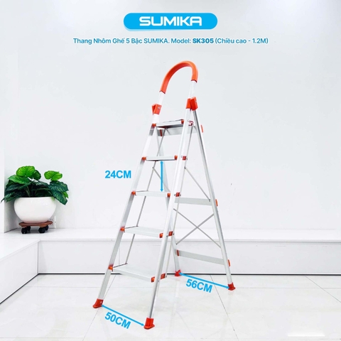 Thang nhôm ghế 5 bậc SUMIKA SK305, chiều cao 1.2m, tải trọng 150kg