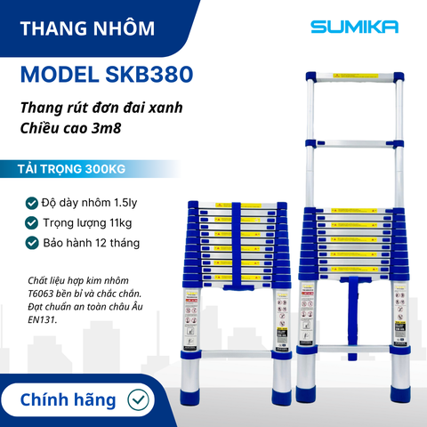 Thang rút nhôm Sumika SKB380, đai xanh, chiều cao 3.8m