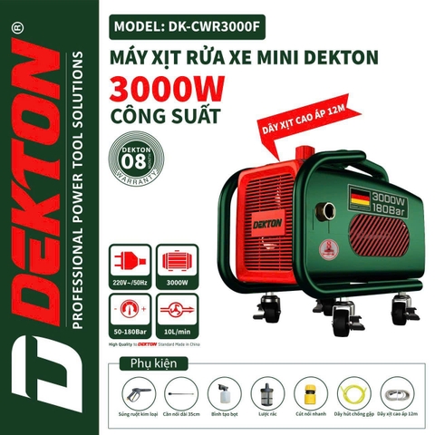 Máy xịt rửa xe chỉnh áp DEKTON 3000W