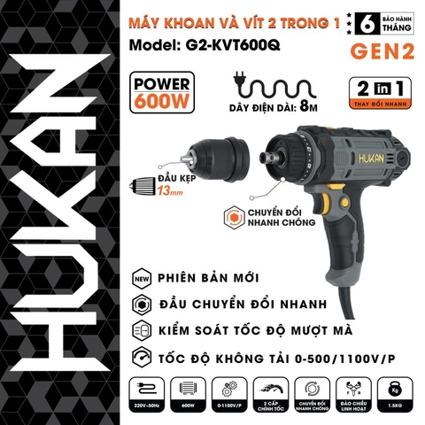 Máy khoan điện Hukan (Gen2) G2-KVT600Q