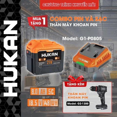 Combo pin 20Cell 8.0 + sạc 1.5Ah Hukan (tặng thân khoan vít và vít)
