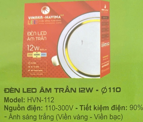 Đèn LED âm trần 12W- Ø110 - 3 chế độ (viền vàng)