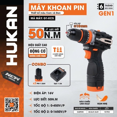 Máy khoan pin 10mm Hukan G1-XC5