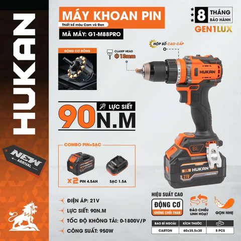Thân máy khoan pin 13mm Hukan (Gen 1 Lux) G1-M88PRO