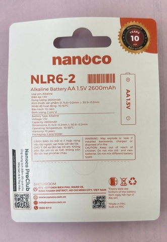 Pin AA Alkaline 1,5V 2.600mAh NLR62