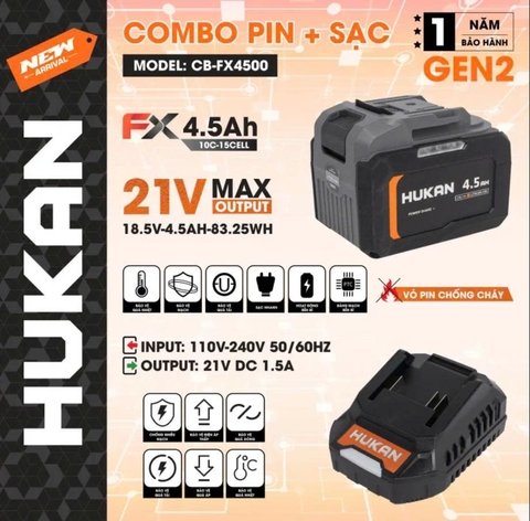Combo pin Hukan FX4500 + sạc 1.5Ah Gen 2