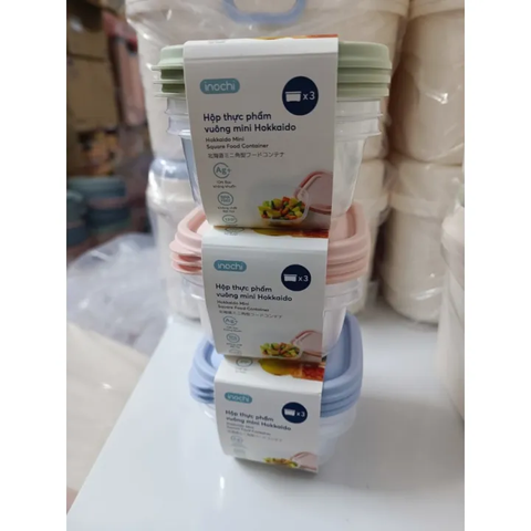 Bộ 3 hộp thực phẩm vuông mini Hokkaido 250ml Inochi
