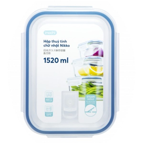 Hộp thuỷ tinh chữ nhật Nikko Inochi 1520ml