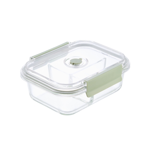 Hộp thủy tinh chữ nhật 3 ngăn 1050ml Nikko Valve nắp 2 chấu có lỗ thoát hơi Inochi