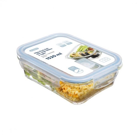 Hộp thuỷ tinh chữ nhật Nikko Inochi 1520ml 3 ngăn