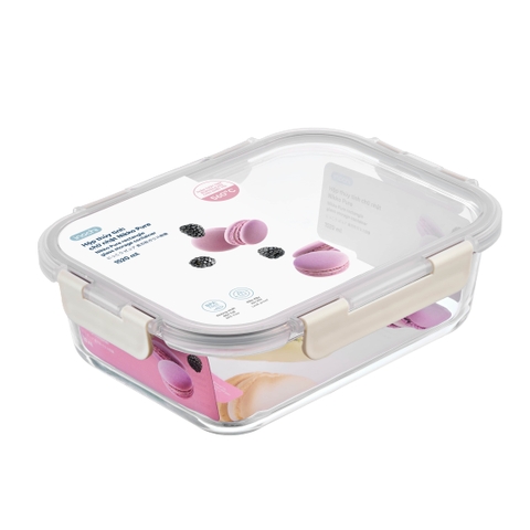 Hộp thủy tinh chữ nhật Nikko Pure nắp 4 chấu Inochi 1520ml