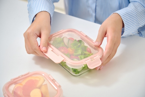 Hộp thủy tinh chữ nhật 3 ngăn Nikko Pure nắp 4 chấu Inochi