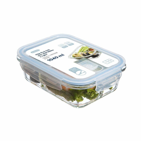 Hộp thuỷ tinh chữ nhật Nikko Inochi 1040ml 3 ngăn