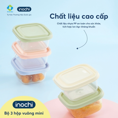 Bộ 3 hộp thực phẩm vuông mini Hokkaido 250ml Inochi