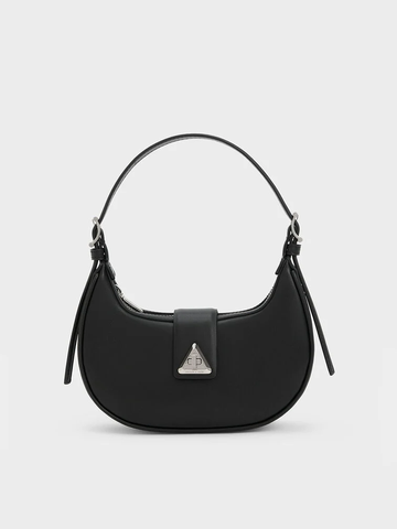 Trice Metallic Accent Belted Curved Shoulder Bag