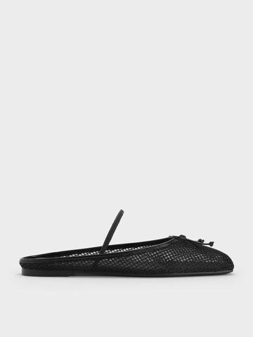 Mesh Bow Square-Toe Ballet Mules
