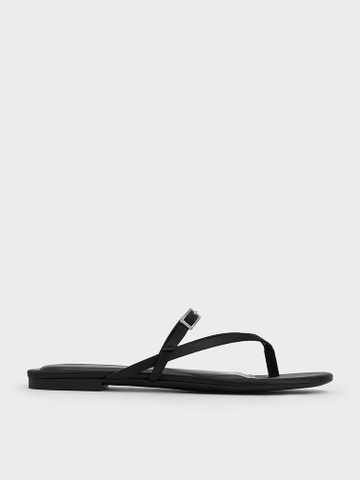 Metallic Crystal-Buckle Strappy Thong Sandals