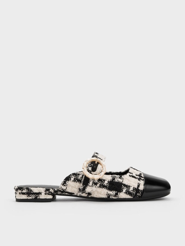 Tweed Pearl Buckle Mary Jane Mules