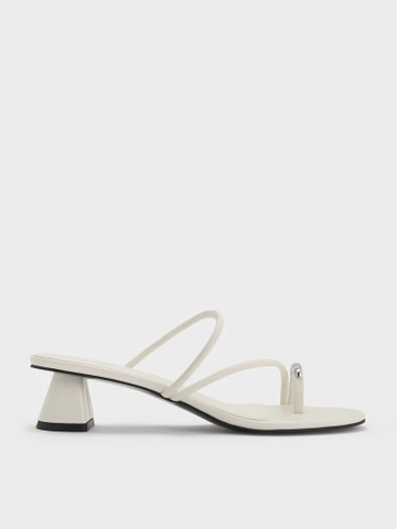 Metallic-Accent Strappy Toe-Ring High Heel Mules