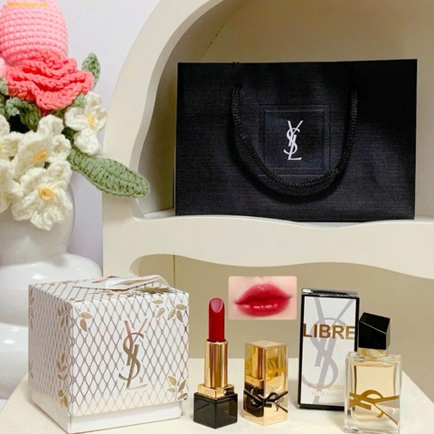 Set Son Và Nước Hoa YSL Libre EDP Mini 7.5ml + RM mini tone đỏ