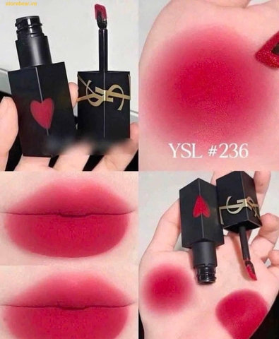 Son Kem YSL The Inks Vinyl Blur 236 Ruby Attraction Màu Hồng đỏ ruby