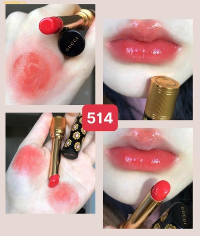Son Dưỡng Gucci Nude 514 Virginia Scarlett Rouge De Beauté Brillant Màu Cam San Hô