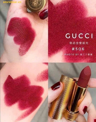 Son 𝗚𝘂𝗰𝗰𝗶 𝗥𝗼𝘂𝗴𝗲 𝗔̀ 𝗟𝗲̀𝘃𝗿𝗲𝘀 𝗦𝗮𝘁𝗶𝗻 - 𝟱𝟬𝟲 𝗟𝗼𝘂𝗶𝘀𝗮 𝗥𝗲𝗱 Màu Đỏ Cherry - Fullbox