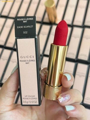 Son Gucci Rouge À Lèvres Satin Lipstick Màu 502 Eadie Scarlet Đỏ Lạnh - Fullbox