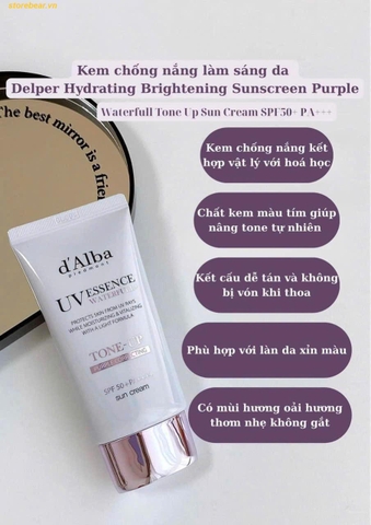 Kem chống nắng tím nâng tone d'Alba Waterfull Tone-Up Purple Correcting Set 2 Tuýp