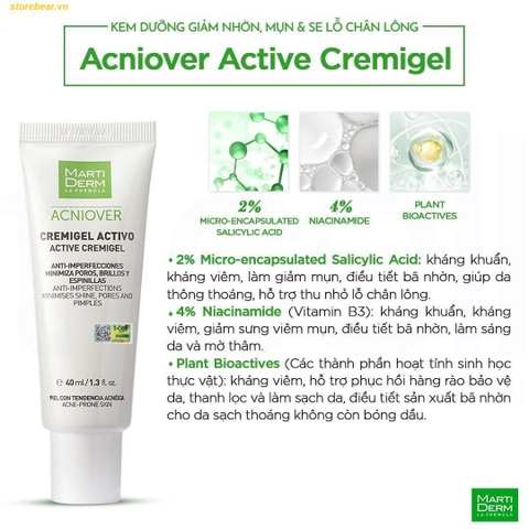 Kem Dưỡng Giảm Nhờn, Mụn & Se Lỗ Chân Lông - MartiDerm Acniover Active Cremigel 40ml