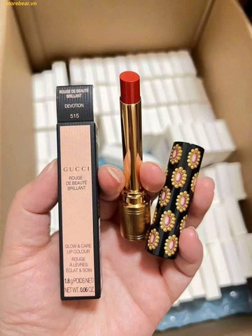 Son GUCCI Rouge de Beauté Brillant 515 Devotion Đỏ Gạch