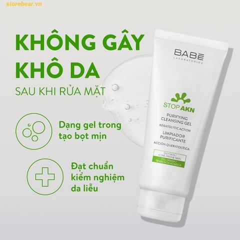 Sữa rửa mặt BABE Stop AKN Purifying Cleansing Gel 200ml