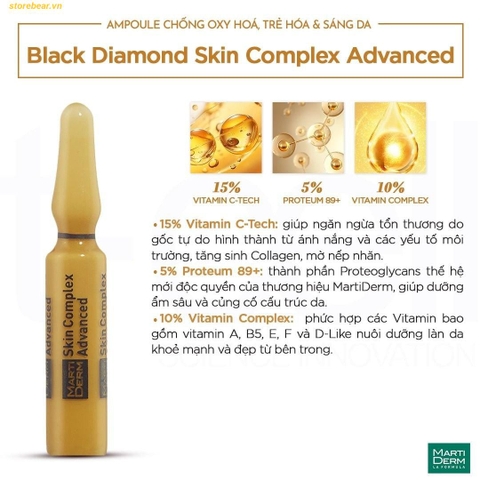 Ampoule Chống Oxy Hoá, Trẻ Hóa & Làm Sáng Da 5% Proteum 89+, 15% Vitamin C-Tech - MartiDerm Black Diamond Skin Complex Advanced