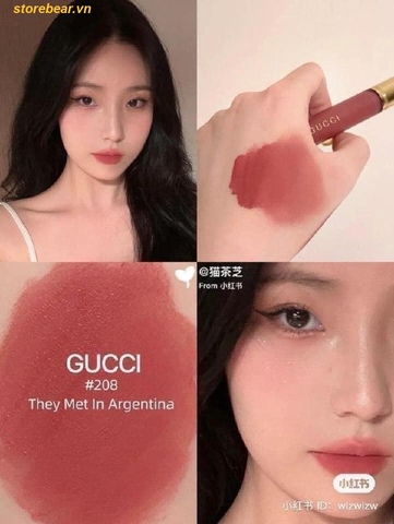 Son Kem Gucci Rouge Liquid Matte Màu 208 They Met in Argentina - Hồng Đất