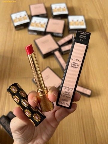 Son Dưỡng Gucci Nude 514 Virginia Scarlett Rouge De Beauté Brillant Màu Cam San Hô