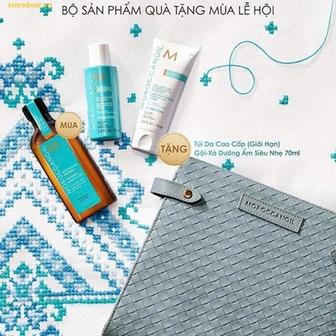 Set Chăm Sóc Tóc Moroccanoil Holiday Kit (Dầu Gội & Dầu Xả 250ml + Tinh Dầu 50ml + Túi Da) Set