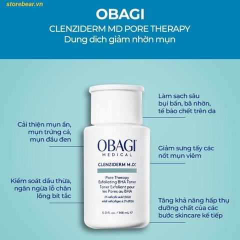 Toner Hỗ Trợ Giảm Mụn Nhờn BHA Obagi Clenziderm MD Pore Therapy 2% 148ml