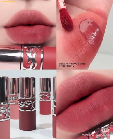 Son Kem YSL Lovenude Lip Stain 530 Cheeky Cherry Hồng đỏ