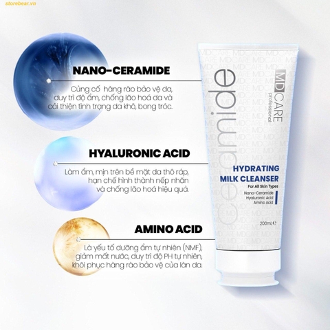 Sữa Rửa Mặt Dịu Nhẹ Và Cấp Ẩm Cho Da Nhạy Cảm MD CARE Hydrating Milk Cleanser 200ml