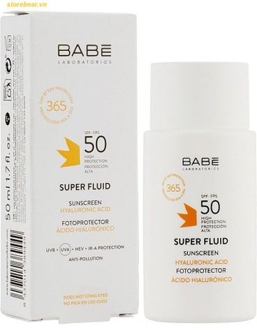 Kem Chống Nắng Dưỡng Ẩm Laboratorios BABE Super Fluid Sunscreen Hyaluronic Acid SPF50 (50ml)