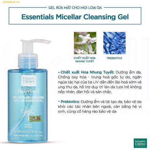 Gel Rửa Mặt Cho Mọi Loại Da - Martiderm Essentials Micellar Cleansing Gel 200ml