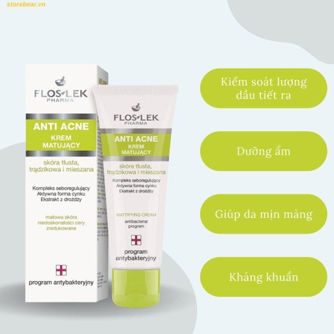 Kem dưỡng Floslek Anti acne 24h System Mattifying Cream 50ml