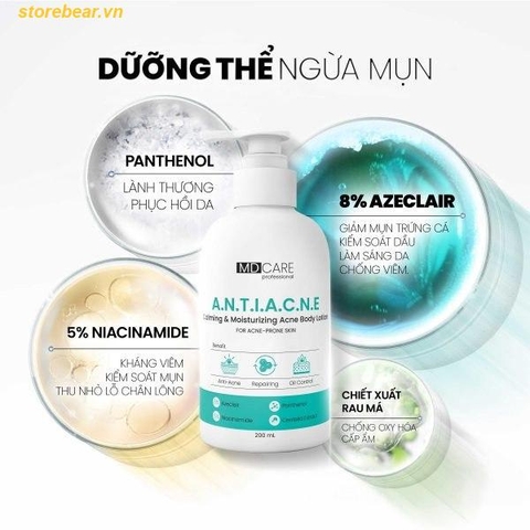 Sữa dưỡng thể MD CARE Calming & Moisturizing Acne Body Lotion 200ml