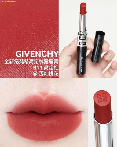 Son Givenchy Le Rouge Velvet Matte Lipstick màu R11 Đỏ Cam Cháy